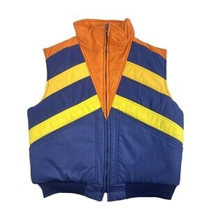 Western Star Vintage Retro Puffer Vest Full Zip Nylon Blue Orange Yellow Mens XL